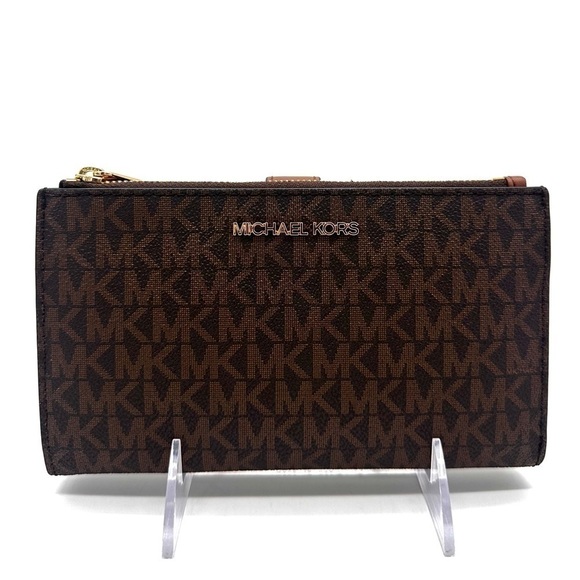 Michael Kors Large Double Zip Wallet Wristlet Brown/Gold - Picture 1 of 10